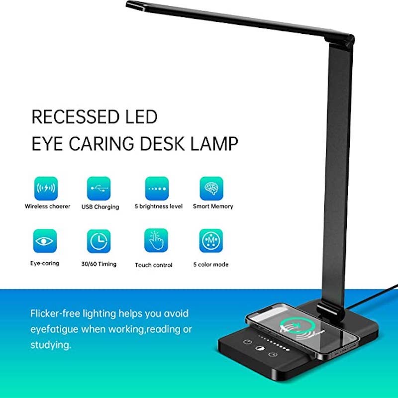 Avtoit | LED desk lamp with USB charging port, dimmable eye-friendly reading lamp for home, with 5 brightness levels & 3 light modes, touch control, auto timer (Black)