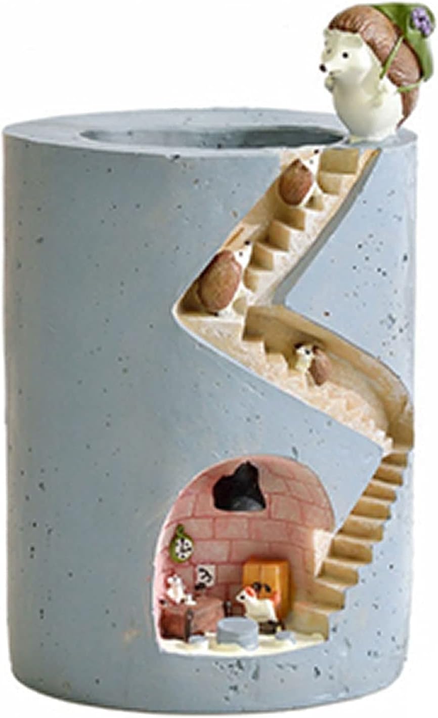 Avtoit | Decorative plant pot with hedgehog and rabbit miniature – Creative staircase design for plants