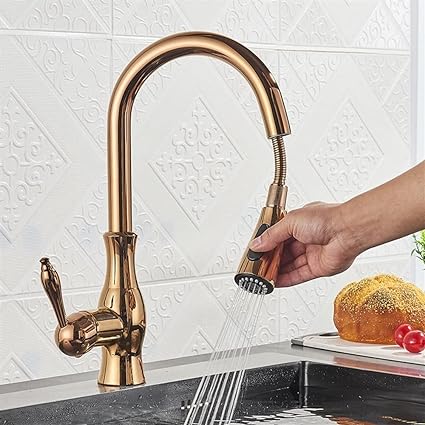 Avtoit | Brass Kitchen Faucet Pull Out Mixer Sink Water Tap 360 Rotation Single Handle