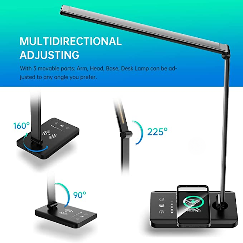 Avtoit | LED desk lamp with USB charging port, dimmable eye-friendly reading lamp for home, with 5 brightness levels & 3 light modes, touch control, auto timer (Black)