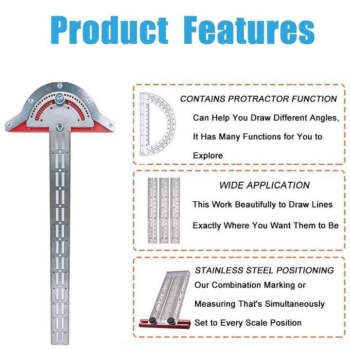 Avtoit | Ultra Precision Marking Ruler Square T Type Woodworking Scriber Measuring Tool