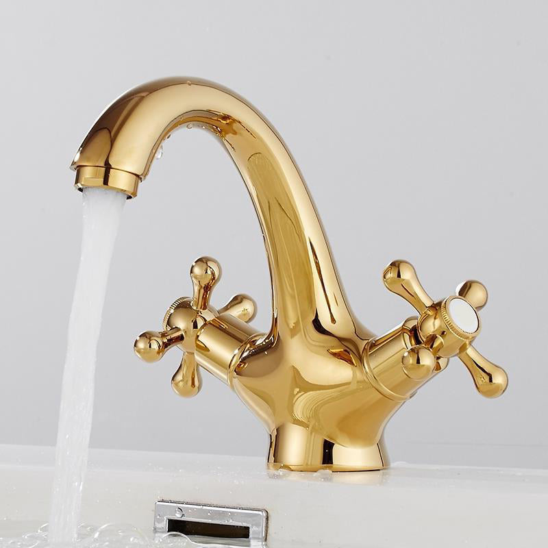Avtoit | Centered Basin Mixer Single Hole Bathroom Faucet with 2 Cross Handles