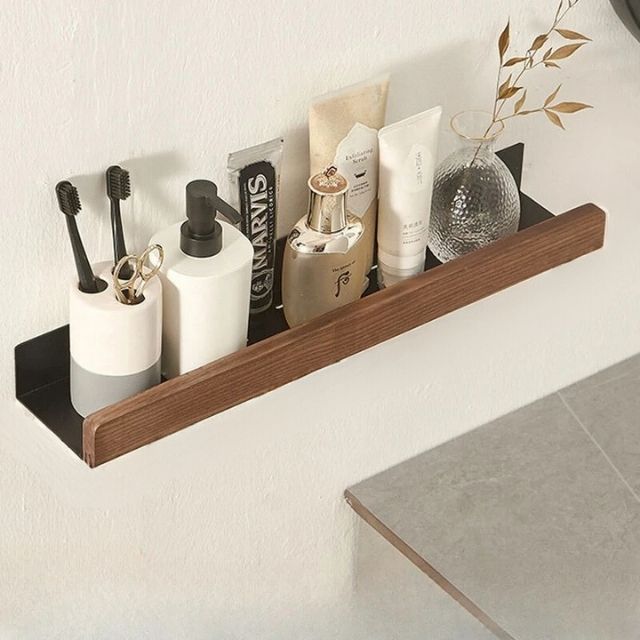 Avtoit | Solid Wood Bathroom Shelf – No-Drill Wall Mounted Bathroom Organiser