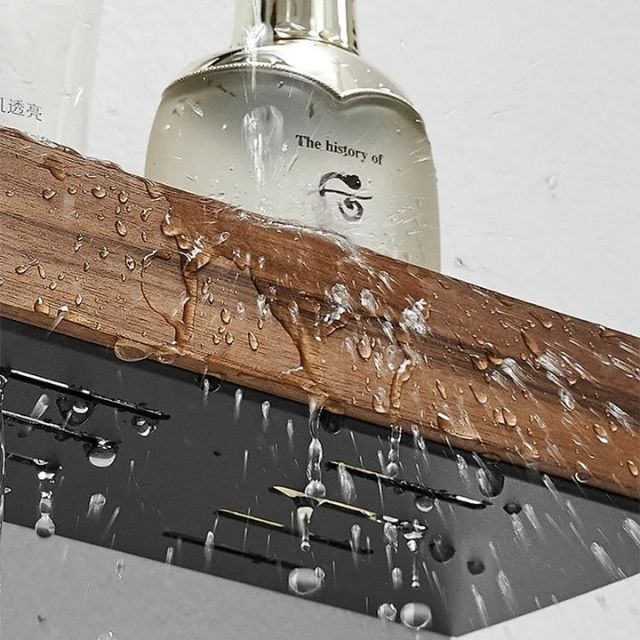 Avtoit | Solid Wood Bathroom Shelf – No-Drill Wall-Mounted Organiser Rack
