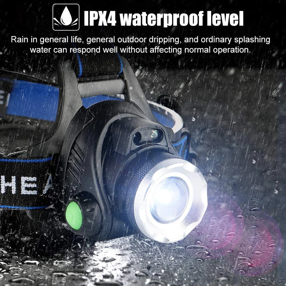 Avtoit | Robust Waterproof LED Headlamp with Zoom and Rechargeable Battery