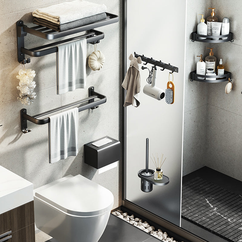 Avtoit | Contemporary bathroom accessory set with black finish and bath shelf/towel bar