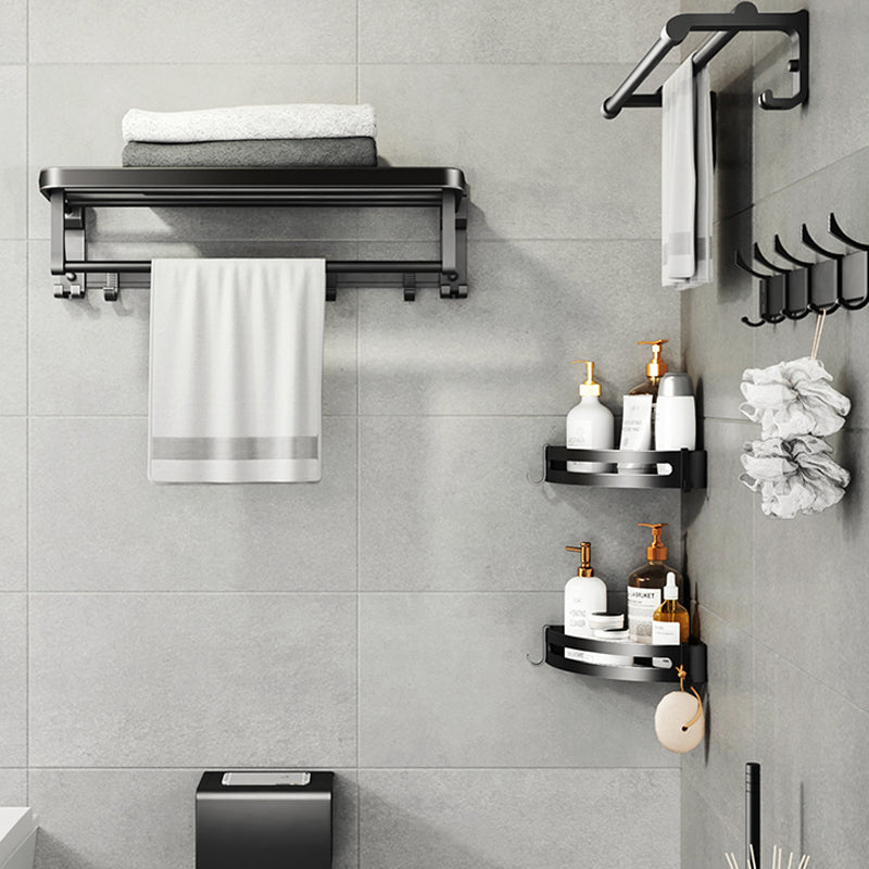 Avtoit | Contemporary bathroom accessory set with black finish and bath shelf/towel bar
