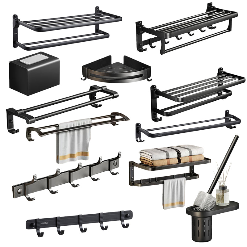 Avtoit | Contemporary bathroom accessory set with black finish and bath shelf/towel bar
