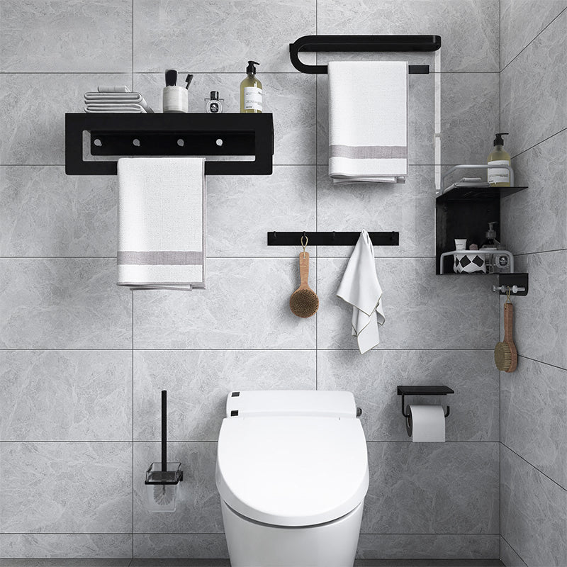 Avtoit | Black 6-piece Bathroom Accessory Set Modern Shower Curtain Rod / Bathrobe Hooks and Towel Bar
