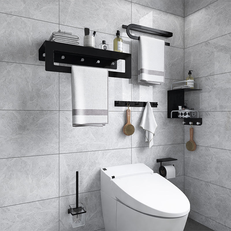 Avtoit | Black 6-piece Bathroom Accessory Set Modern Shower Curtain Rod / Bathrobe Hooks and Towel Bar