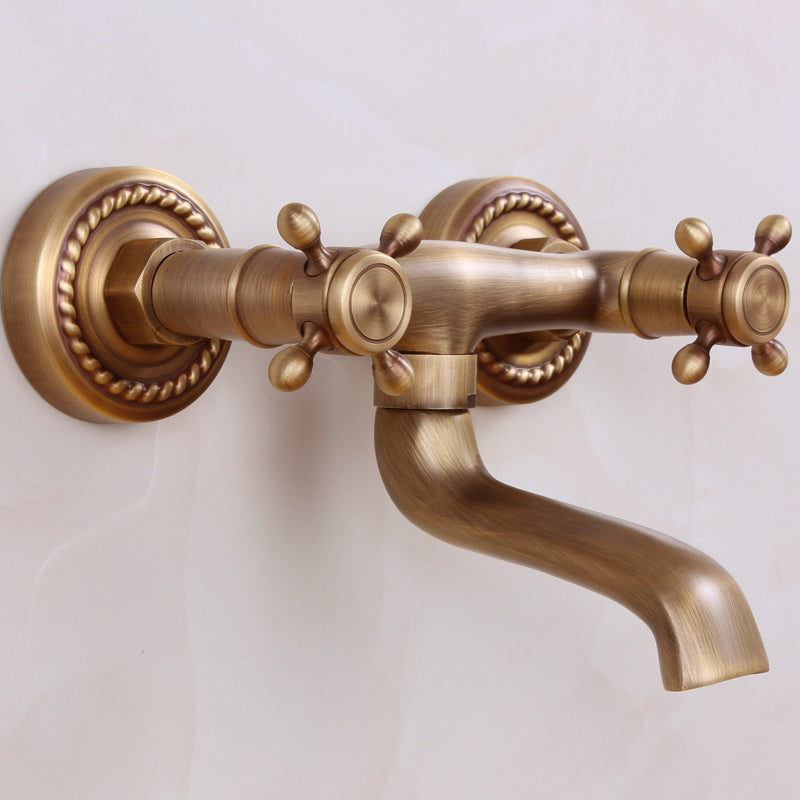 Avtoit | Traditional Wall-Mounted Metal Bathtub Filler Double Handles Waterfall Bathtub Faucet Trim