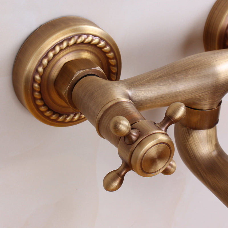 Avtoit | Traditional Wall-Mounted Metal Bathtub Filler Double Handles Waterfall Bathtub Faucet Trim