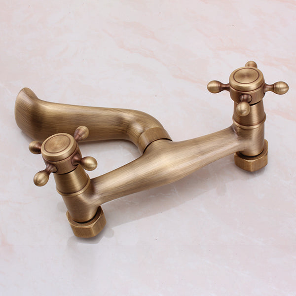 Avtoit | Traditional Wall-Mounted Metal Bathtub Filler Double Handles Waterfall Bathtub Faucet Trim