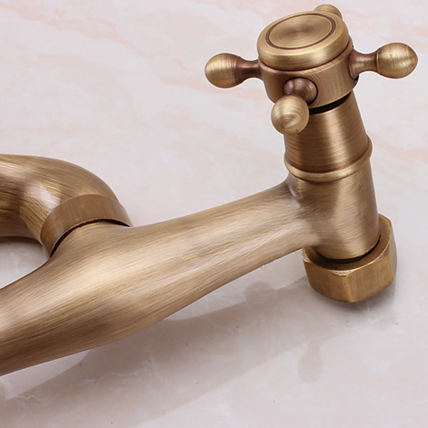 Avtoit | Traditional Wall-Mounted Metal Bathtub Filler Double Handles Waterfall Bathtub Faucet Trim