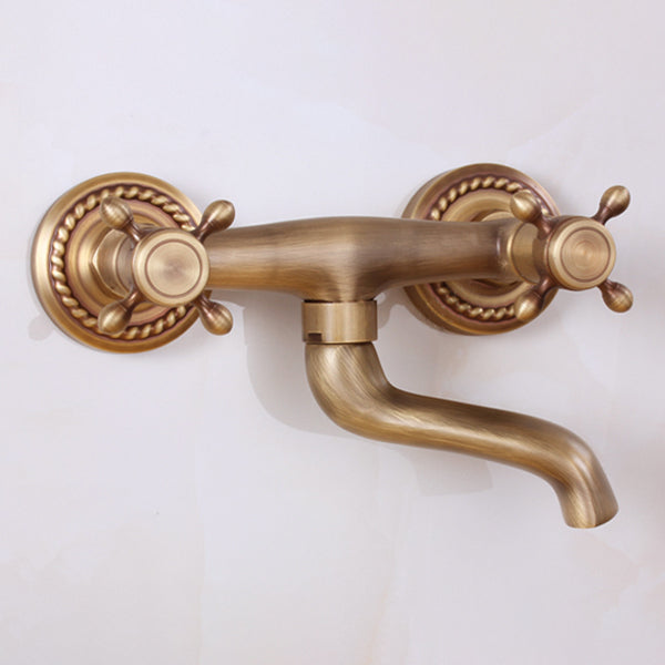 Avtoit | Traditional Wall-Mounted Metal Bathtub Filler Double Handles Waterfall Bathtub Faucet Trim