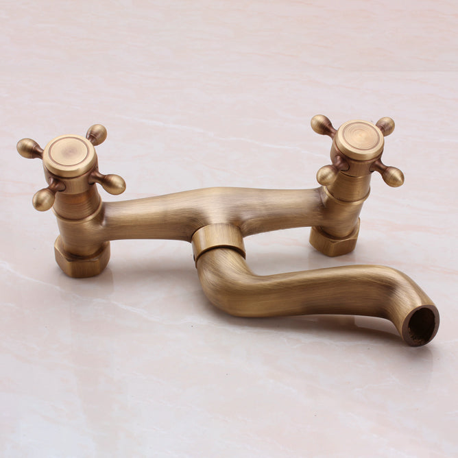 Avtoit | Traditional Wall-Mounted Metal Bathtub Filler Double Handles Waterfall Bathtub Faucet Trim