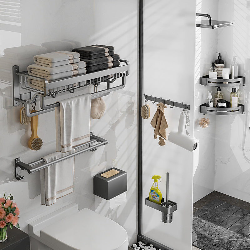 Avtoit | Modern Metal Bath Accessory Set Polished Silver Bath Shelf/Paper Holder/Towel Hook