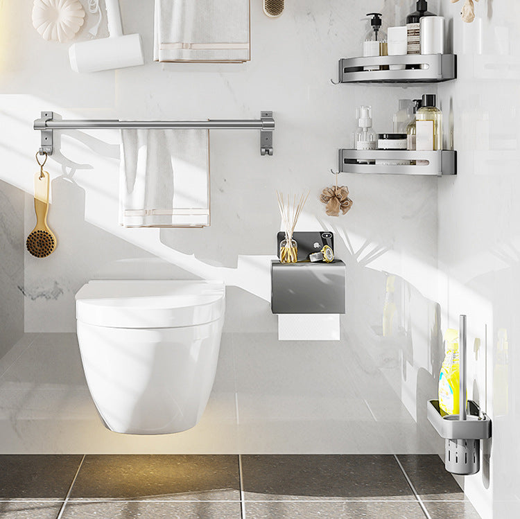 Avtoit | Modern Metal Bath Accessory Set Polished Silver Bath Shelf/Paper Holder/Towel Hook