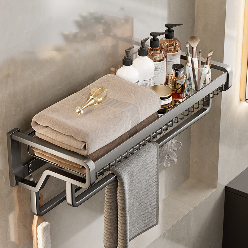 Avtoit | Aluminum modern bathroom accessories set polished gray bathroom shelf/paper holder/robe hook