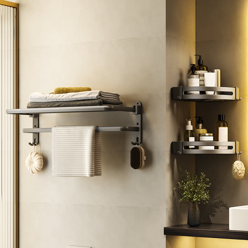 Avtoit | Contemporary Bathroom Accessory Set Gray Aluminum Bathroom Shelf/Towel Rack/Bathtub Hook
