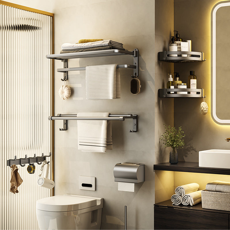 Avtoit | Contemporary Bathroom Accessory Set Gray Aluminum Bathroom Shelf/Towel Rack/Bathtub Hook