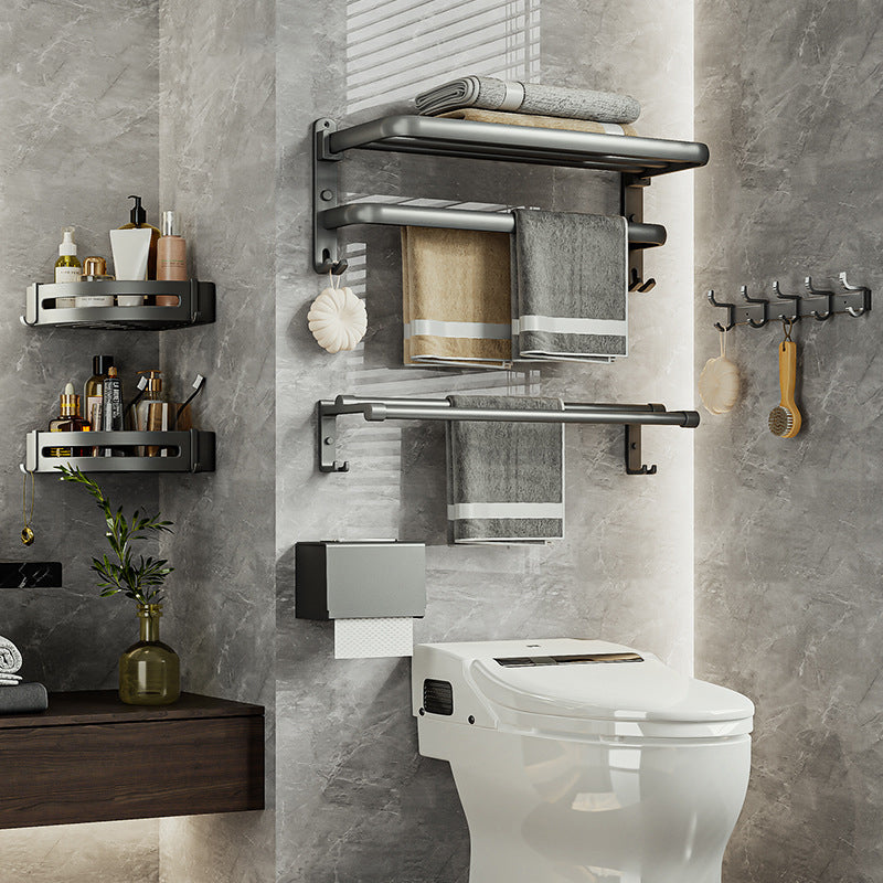 Avtoit | Contemporary Bathroom Accessory Set Gray Aluminum Bathroom Shelf/Towel Rack/Bathtub Hook