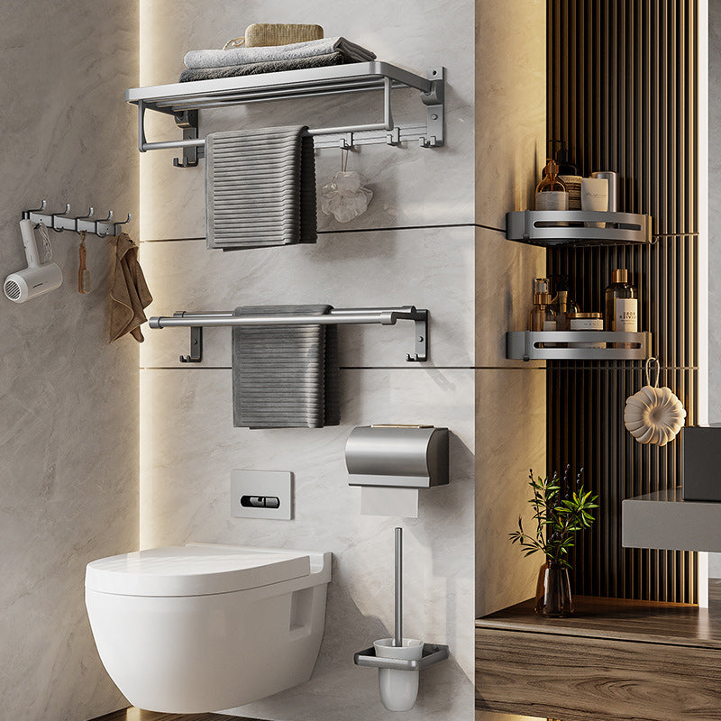 Avtoit | Gray Aluminum Bathroom Accessory Set Contemporary Bathroom Shelf