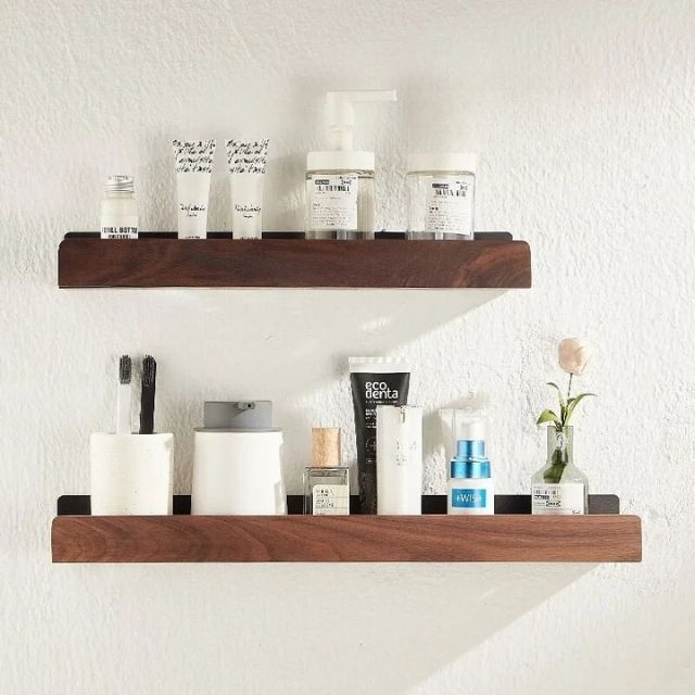 Avtoit | Solid Wood Bathroom Shelf – No-Drill Wall-Mounted Organiser Rack
