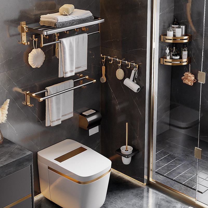 Avtoit | Black and Brass Bathroom Hardware Set Modern Stainless Steel Bathroom Shelf/Towel Holder/Paper Holder