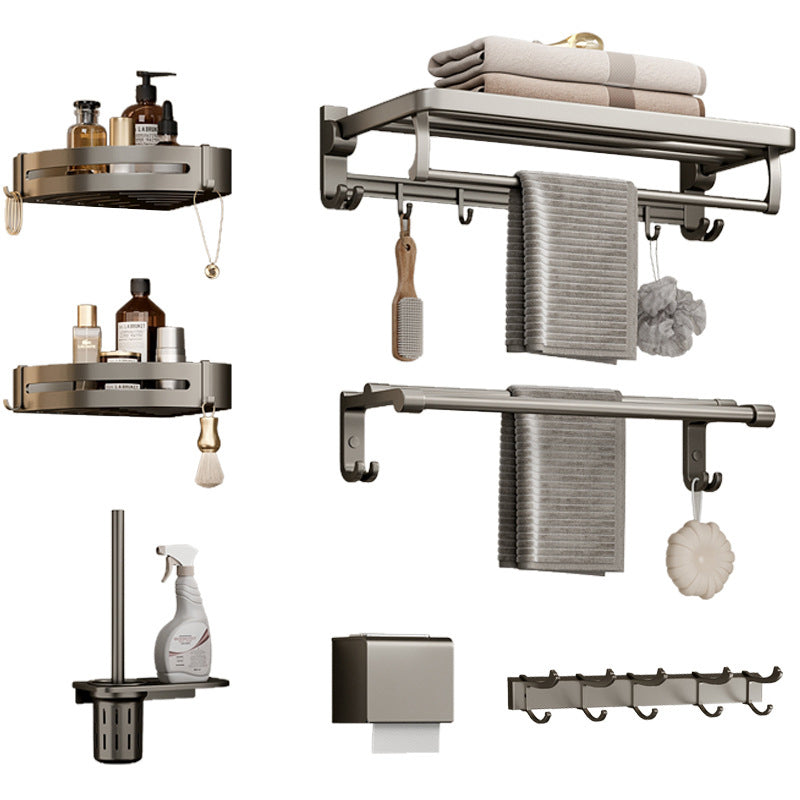 Avtoit | Modern Bathroom Accessories Set in Gray with Bathroom Shelf/Towel Holder/Robe Hooks & Paper Holder