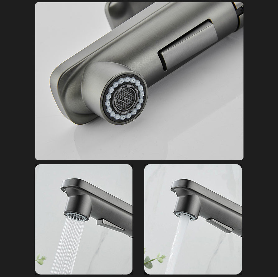Avtoit | Modern Brass Water Faucet Center Mount Bathroom Faucet with Water Hose