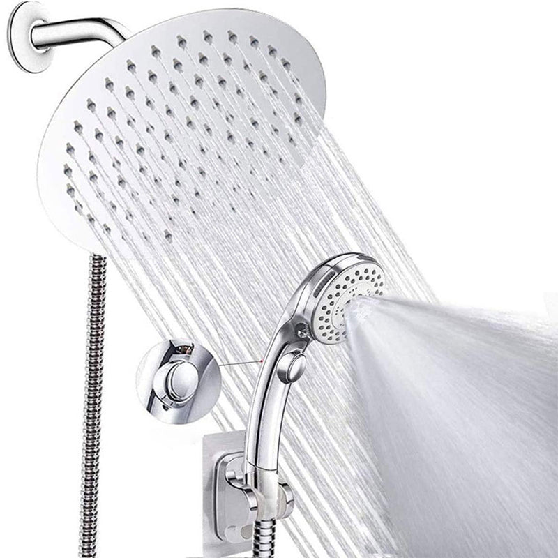 Avtoit | Round Dual Shower Head Stainless Steel 5 Spray Patterns Wall Mounted Shower Head
