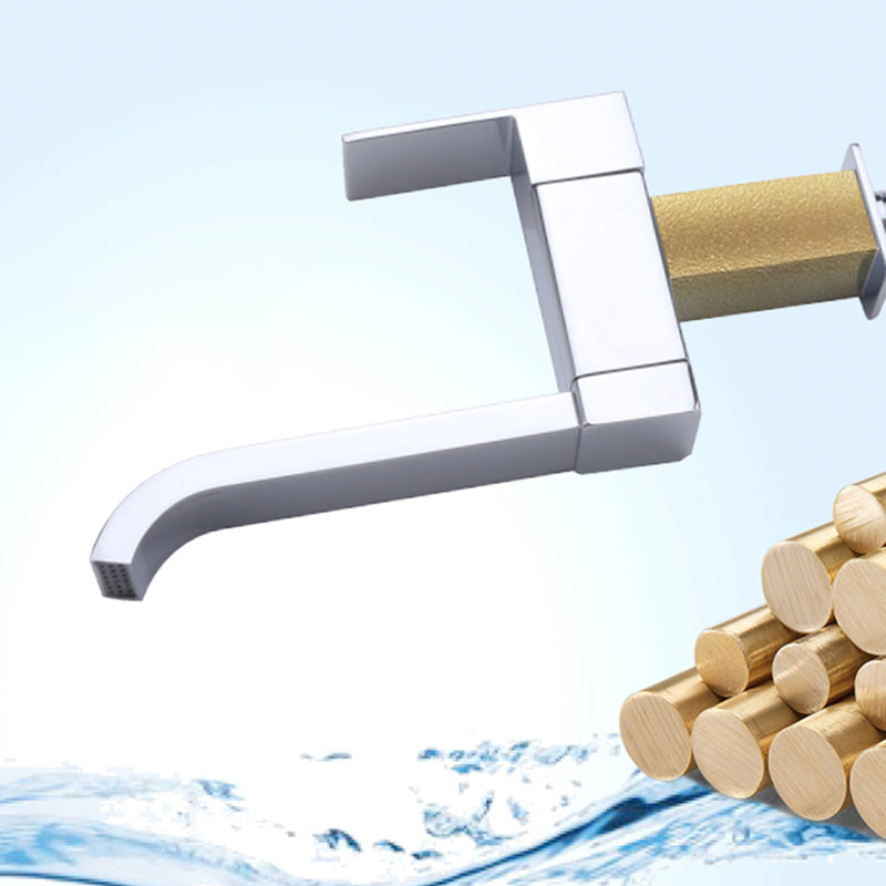 Avtoit | Contemporary Wall Mounted Bathroom Faucet Lever Handles Low Arc Swivel Brass Faucet
