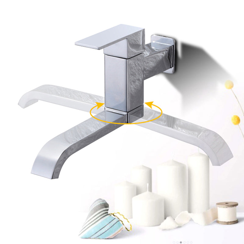 Avtoit | Contemporary Wall Mounted Bathroom Faucet Lever Handles Low Arc Swivel Brass Faucet