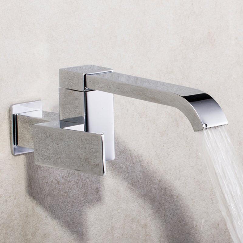 Avtoit | Contemporary Wall Mounted Bathroom Faucet Lever Handles Low Arc Swivel Brass Faucet