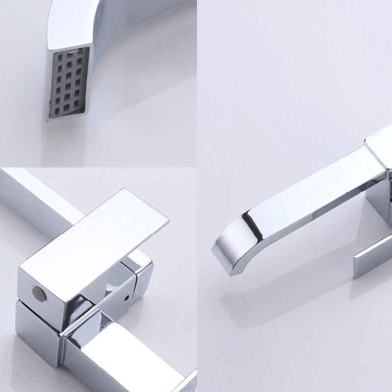 Avtoit | Contemporary Wall Mounted Bathroom Faucet Lever Handles Low Arc Swivel Brass Faucet