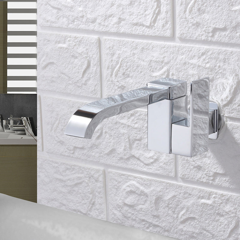 Avtoit | Contemporary Wall Mounted Bathroom Faucet Lever Handles Low Arc Swivel Brass Faucet