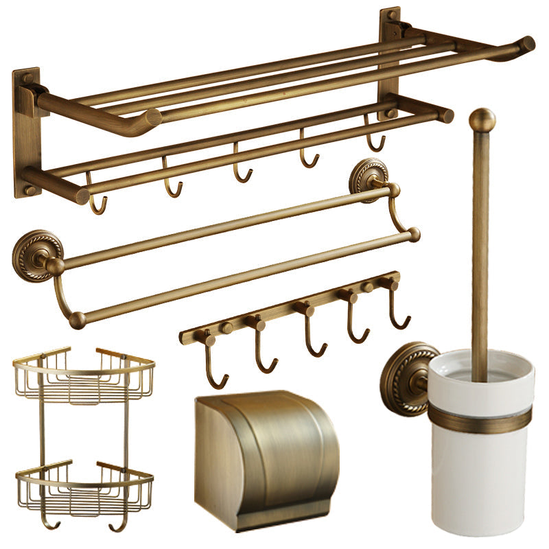 Avtoit | Worn Brass Traditional Bathroom Set with Bath Shelf/Paper Holder & Towel Bar