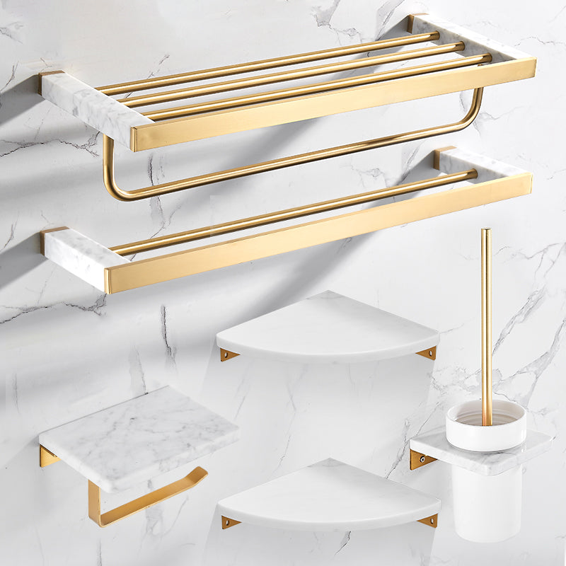 Avtoit | Brushed Brass Bathroom Accessory Set Metal & Marble Bathroom Hardware Set with Bathtub Shelf