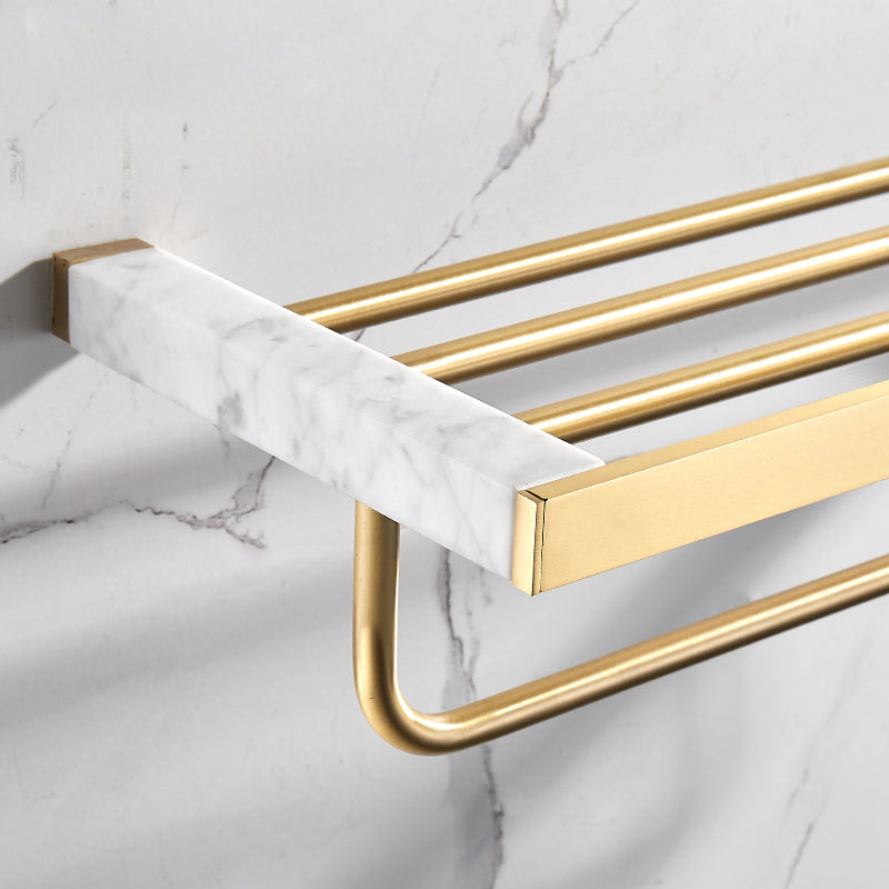 Avtoit | Brushed Brass Bathroom Accessory Set Metal & Marble Bathroom Hardware Set with Bathtub Shelf