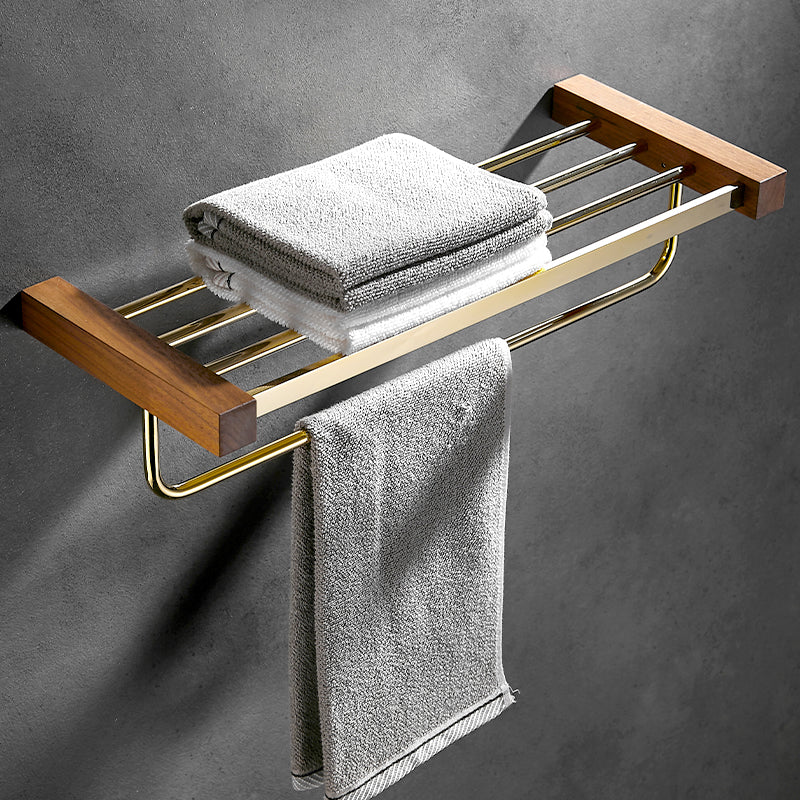 Avtoit | Polished Brass Bathroom Hardware Set Metal & Wood Bathroom Set with Bath Shelf/Towel Bar