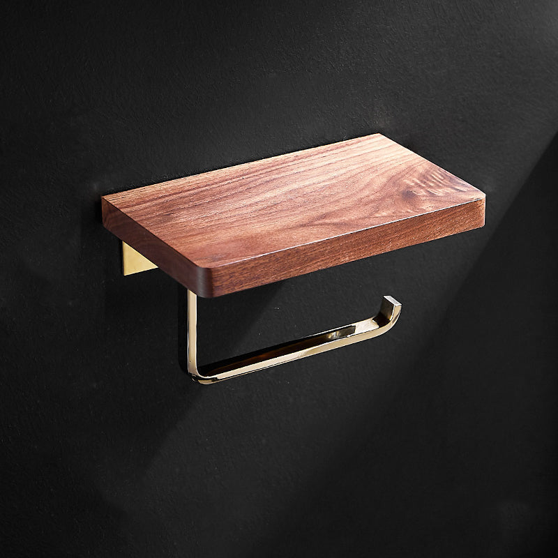 Avtoit | Polished Brass Bathroom Hardware Set Metal & Wood Bathroom Set with Bath Shelf/Towel Bar