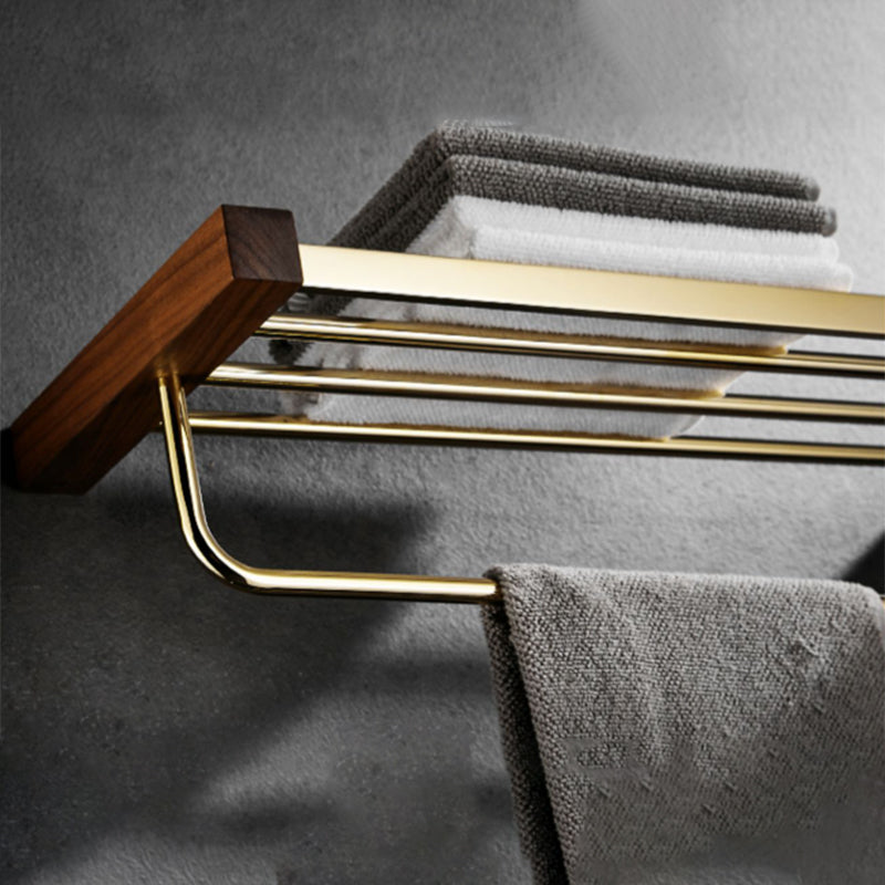 Avtoit | Polished Brass Bathroom Hardware Set Metal & Wood Bathroom Set with Bath Shelf/Towel Bar