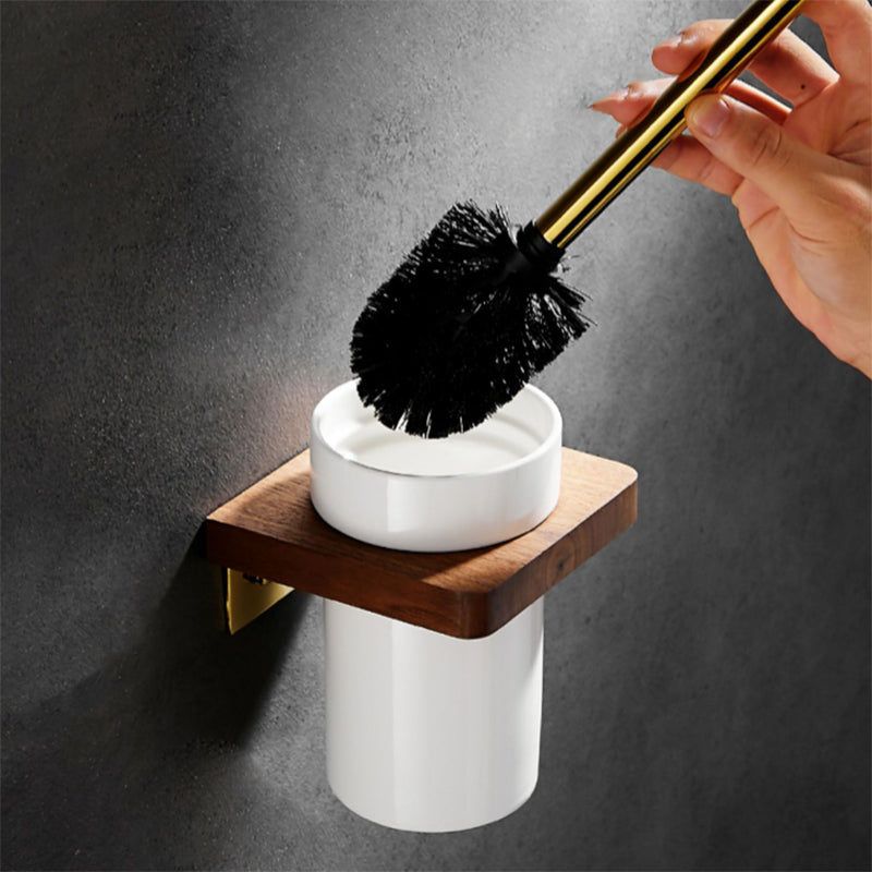 Avtoit | Polished Brass Bathroom Hardware Set Metal & Wood Bathroom Set with Bath Shelf/Towel Bar