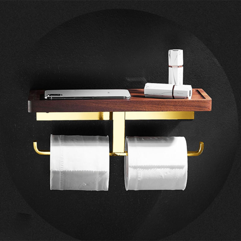 Avtoit | Polished Brass Bathroom Hardware Set Metal & Wood Bathroom Set with Bath Shelf/Towel Bar