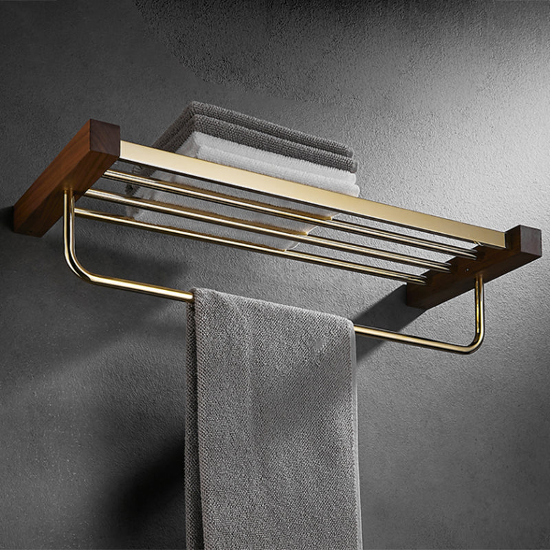Avtoit | Polished Brass Bathroom Hardware Set Metal & Wood Bathroom Set with Bath Shelf/Towel Bar