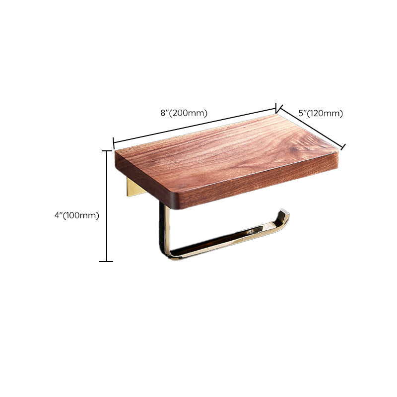 Avtoit | Polished Brass Bathroom Hardware Set Metal & Wood Bathroom Set with Bath Shelf/Towel Bar