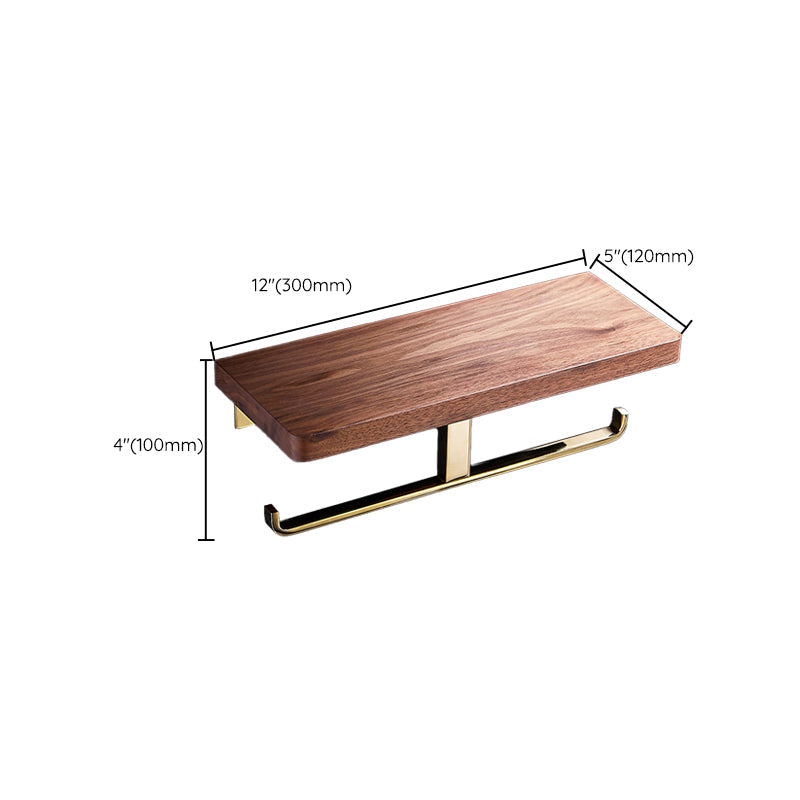 Avtoit | Polished Brass Bathroom Hardware Set Metal & Wood Bathroom Set with Bath Shelf/Towel Bar