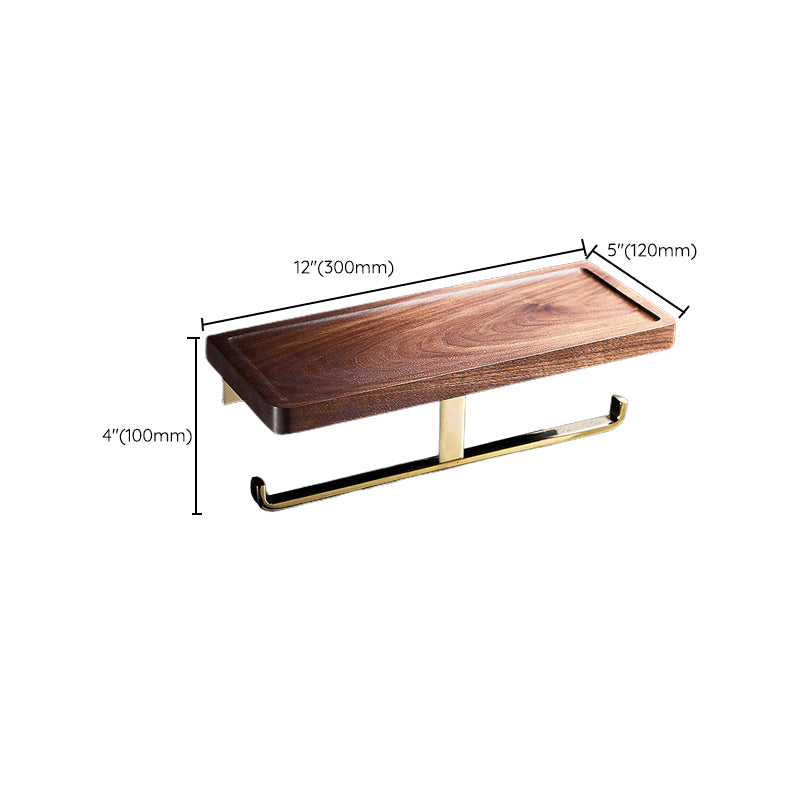 Avtoit | Polished Brass Bathroom Hardware Set Metal & Wood Bathroom Set with Bath Shelf/Towel Bar