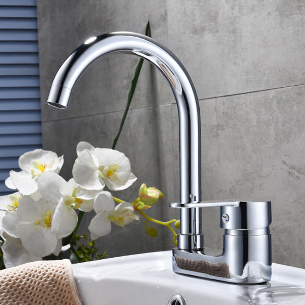 Avtoit | Chrome Round Washbasin Faucet with Swivel Spout for the Bathroom